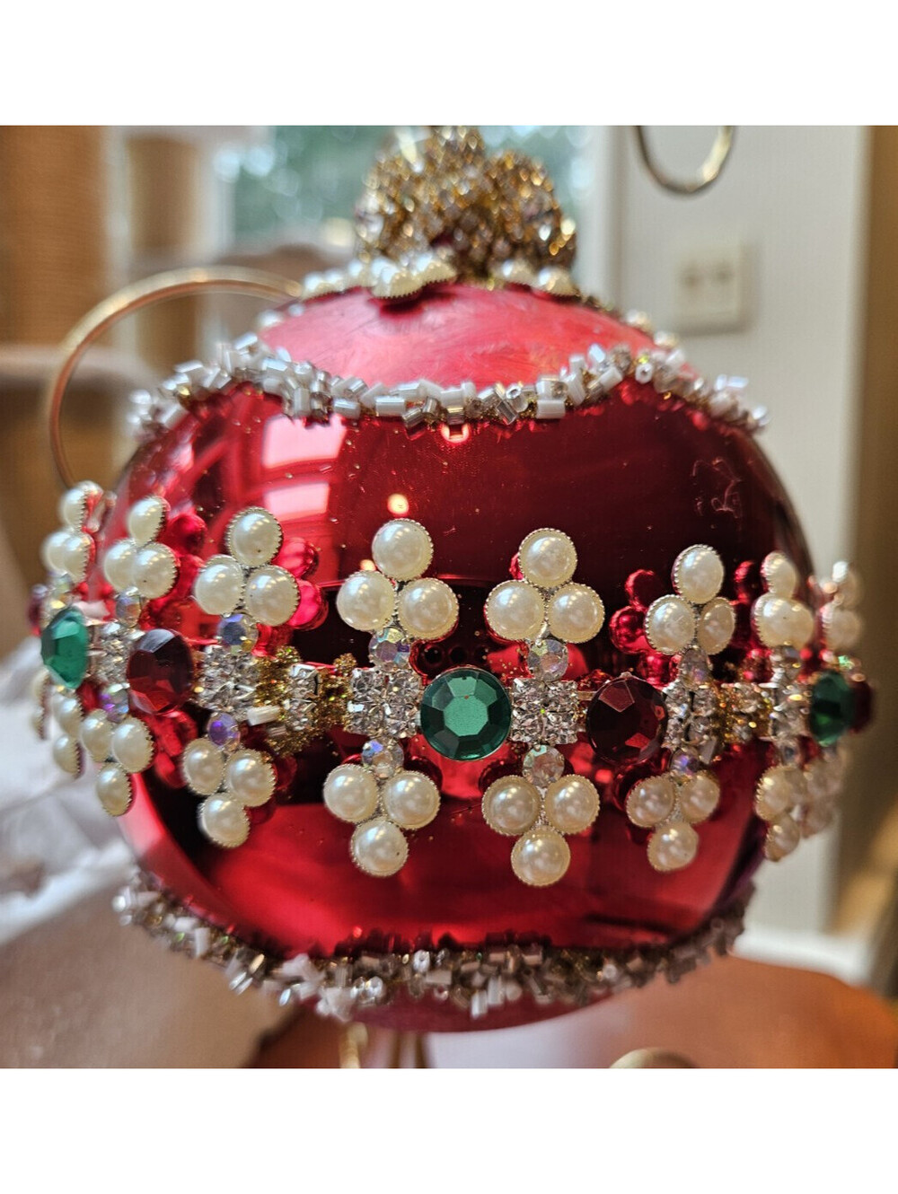 Signed Mark Roberts Limited Edition Red Pearl Clover 5 inches Jeweled Ornament